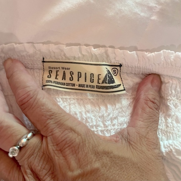 Seaspice Resortwear Piper' Off Shoulder Top Peruvian Cotton Cropped Smocked Top - Picture 9 of 14